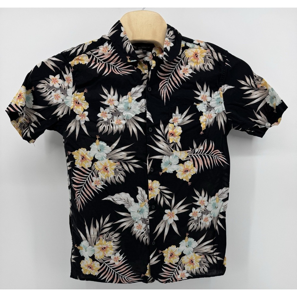 George Hawaiian Shirt Men's Size M Relaxed Fit Black Floral Tropical Aloha